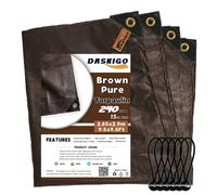 DASKIGO Bâche imperméable extra renforcée marron 3 x 3 m 240 g/m² et 6 balles élastiques