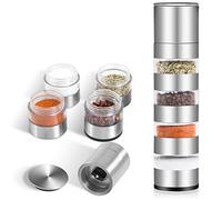 DASKING Lot de mini pots à épices 4 en 1 avec moulin à épices, broyage manuel, en acier inoxydable pour pique-nique, barbecue, voyage