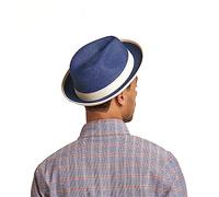 DASMARCA Florence Chapeau Fedora en paille écrasable et pliable pour homme, bleu marine, Taille L