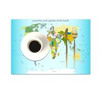 DASNK Lot de 4 Sets de Tables Lavables Antidérapant Résistant à l'usure à la Chaleur, Facile à Nettoyer et Stocker,Décor Wanderlust, Carte du Monde avec Les Pays et Les Capitales de la Terre,45x30cm