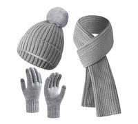 Dasongff 3 Pcs Slouch Beanie Hiver Thermal Snood Écharpe et Gants Tactile Écran Hommes Femmes Ensemble Bonnets Pompon avec Doublure en Polaire Thermique pour en Plein Air et Quotidien