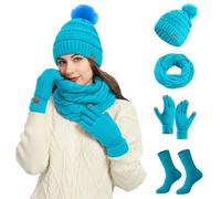 Dasongff 3in1 Bonnet d'hiver Bonnet Écharpe Ensemble de Gants pour Homme Femme Bonnet Écharpe Polaire Snood Chaud Gants Tricoté pour Homme Femme