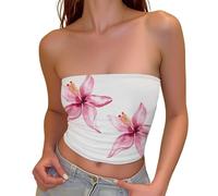 Dasongff Bandeau Tube Top Femme Haut Court Dos Nu T-Shirt Sexy Caraco sans Bretelles Débardeur sans Manches Y2K E-Girl Crop Top Bustier Mode Couleur Unie Slim Fit Tube Tops Hipster