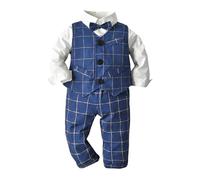Dasongff Bébé Garçons Costumes, 3 Pièces Tenue en Tweed à Chevrons Ensemble de Vêtements de Baptême Chemise + Gilet + Pantalon + Nœud Papillon, 1-7 Ans