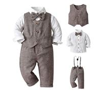 Dasongff Bébé Garçons Costumes, 3 Pièces Tenue en Tweed à Chevrons Ensemble de Vêtements de Baptême Chemise + Gilet + Pantalon + Nœud Papillon, 1-7 Ans