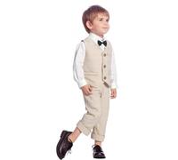 Dasongff Bébé Garçons Costumes, 3 Pièces Tenue en Tweed à Chevrons Ensemble de Vêtements de Baptême Chemise + Gilet + Pantalon + Nœud Papillon, 1-7 Ans