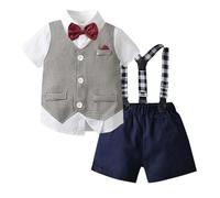 Dasongff Bébé Garçons Costumes, 3 Pièces Tenue en Tweed à Chevrons Ensemble de Vêtements de Baptême Chemise + Gilet + Pantalon + Nœud Papillon, 1-7 Ans