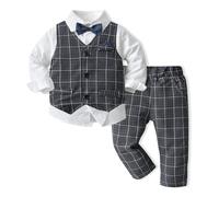 Dasongff Bébé Garçons Costumes, 3 Pièces Tenue en Tweed à Chevrons Ensemble de Vêtements de Baptême Chemise + Gilet + Pantalon + Nœud Papillon, 1-7 Ans