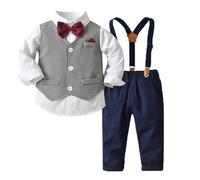 Dasongff Bébé Garçons Costumes, 3 Pièces Tenue en Tweed à Chevrons Ensemble de Vêtements de Baptême Chemise + Gilet + Pantalon + Nœud Papillon, 1-7 Ans