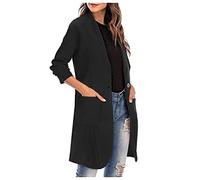 Dasongff Blazer Femme Chic et Elegant Long Veste de Tailleur Fluides Col Rabattu OL Bureau Affaires Manteau Longue Outerwear Léger Casual Blousons Coupe Vent Manches 3/4 Demi-Saison Automne