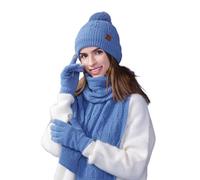 Dasongff Bonnet Tricoté Gants Tactile Echarpe Chaude 3 Pièces Ensemble Femme Homme Polaire Doublé Casquette Foulard Gant Cadeaux de Noël Anniversaire pour Femmes