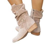 Dasongff Botte Cowboy Femme Mollets Larges Bottines Plates Western Mi Longue Botte avec Zipper Bottes de Cowboy Western Vintage Bottines de Cheville Botte Randonnée Boots Indiennes Antidérapant