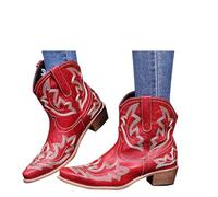 Dasongff Botte Equitation Femme Western Indiennes Larges Mollets Santiags Western Broderie Bout Pointu Bottes de Cowboy Cowgirl Vintage Talon Bloc Botte Mi-Mollet Classiques Boots Antidérapant