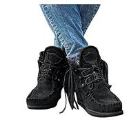 Dasongff Botte Santiag Femme Western Cowboy Santiags à Frange Vintage Bottes Indiennes Talon Plat à Glands Bout Rond Ankle Boots Élégant Slip-on Cowgirl Rétro Bottes Classiques Cheville