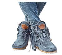 Dasongff Botte Santiag Femme Western Cowboy Santiags à Frange Vintage Bottes Indiennes Talon Plat à Glands Bout Rond Ankle Boots Élégant Slip-on Cowgirl Rétro Bottes Classiques Cheville