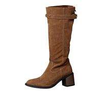 Dasongff Bottes de Cow-Girl à Bout Carré Pour Femmes Bottes Western Mi-Mollet BrodéEs Bottes à Talons Bas Et éPais Pour SoiréE à ThèMe Concert Country