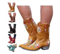 Dasongff Bottes et Boots Cowboy Femme Western Indiennes Santiag Broderie Talons Chunky Bottes Equitation Vintage Santiags Cowgirl Larges Mollets Botte Mi-Mollet Ankle Boots