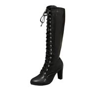 Dasongff Bottes Femme Talon Haut et Lacets Etendue Longue Au-Dessus Du Genou Equitation Coupe Large Haute Bottes Femme Plateforme Mi-Mollet Lacets Fermeture Eclair Bloc Talon Pas Cher