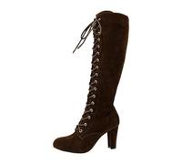 Dasongff Bottes Femme Talon Haut et Lacets Etendue Longue Au-Dessus Du Genou Equitation Coupe Large Haute Bottes Femme Plateforme Mi-Mollet Lacets Fermeture Eclair Bloc Talon Pas Cher