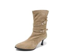 Dasongff Bottes Hautes Femme à Bout Pointu et Fermeture éclair latérale à Talon Aiguille Classiques Bottes mi Mollet Talon Haut Sexy Cuissardes Daim Confortable Botte Club Fête Boots de Danse Country