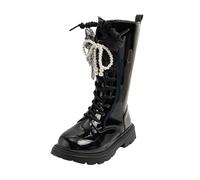 Dasongff Bottes Longues pour Enfants Bottines Fille élégant Bottes à Lacets Enfant École à Lacets avec Fermeture Éclair Confortables à Bout Rond Botte Enfant Fille Chaude Décontractées