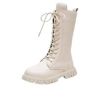 Dasongff Bottes Longues pour Enfants Bottines Fille élégant Bottes à Lacets Enfant École à Lacets avec Fermeture Éclair Confortables à Bout Rond Botte Enfant Fille Chaude Décontractées