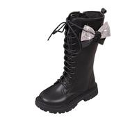 Dasongff Bottes Longues pour Enfants Bottines Fille élégant Bottes à Lacets Enfant École à Lacets avec Fermeture Éclair Confortables à Bout Rond Botte Enfant Fille Chaude Décontractées