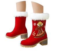 Dasongff Bottes Mi-Mollet Femme de Noel D'Hiver Chaudes en Fourrure Pour Femmes Bottes Mi-Mollet Femme avec Nœud Princesse