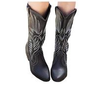 Dasongff Bottes Mollets Larges Femme Santiags Western Mi Longues Bottes Cowboy Broderie Vintage Bottes Indiennes Mi-Mollet Décontractée Boots Equitation Élégant Bottes Montantes Haute qualité