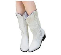 Dasongff Bottes Mollets Larges Femme Santiags Western Mi Longues Bottes Cowboy Broderie Vintage Bottes Indiennes Mi-Mollet Décontractée Boots Equitation Élégant Bottes Montantes Haute qualité