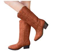 Dasongff Bottes Mollets Larges Femme Santiags Western Mi Longues Bottes Cowboy Broderie Vintage Bottes Indiennes Mi-Mollet Décontractée Boots Equitation Élégant Bottes Montantes Haute qualité