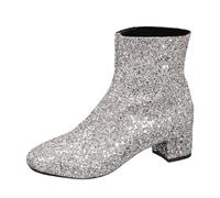 Dasongff Bottines Chelsea Sequins pour Femme Élégant Confort Bottes Courtes Talon Haut Bloc Bottines de Cheville Semelles Antidérapant Côté Zipper Argentée Chaussures à Enfiler Paillettes Brillante