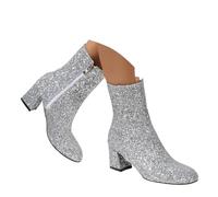 Dasongff Bottines Chelsea Sequins pour Femme Élégant Confort Bottes Courtes Talon Haut Bloc Bottines de Cheville Semelles Antidérapant Côté Zipper Argentée Chaussures à Enfiler Paillettes Brillante