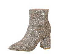 Dasongff Bottines Femme Fermeture éclair à Paillettes Botte de Pluie Chaussures Femmes Semi-Hautes Chelsea Bottines Femme Talon 6cm Confortable