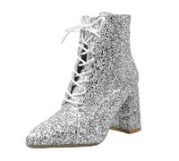 Dasongff Bottines Femme Fermeture éclair à Paillettes Botte de Pluie Chaussures Femmes Semi-Hautes Chelsea Bottines Femme Talon 6cm Confortable