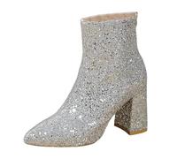 Dasongff Bottines Femme Fermeture éclair à Paillettes Botte de Pluie Chaussures Femmes Semi-Hautes Chelsea Bottines Femme Talon 6cm Confortable