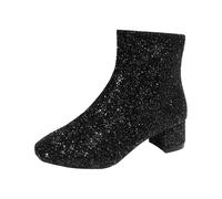 Dasongff Bottines Femme Fermeture éclair à Paillettes Botte de Pluie Chaussures Femmes Semi-Hautes Chelsea Bottines Femme Talon 6cm Confortable