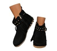 Dasongff Bottines Franges Femme Bottes de Cowboy Talon Plat Chelsea Bottes Glands Confortable Elégante Chelsea Boots Santiags Western Bottines Indiennes Botte d'intérieur Bout Rond