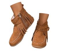 Dasongff Bottines Franges Femme Bottes de Cowboy Talon Plat Chelsea Bottes Glands Confortable Elégante Chelsea Boots Santiags Western Bottines Indiennes Botte d'intérieur Bout Rond
