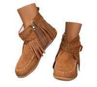 Dasongff Bottines Franges Femme Bottes de Cowboy Talon Plat Chelsea Bottes Glands Confortable Elégante Chelsea Boots Santiags Western Bottines Indiennes Botte d'intérieur Bout Rond