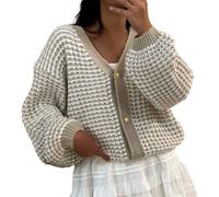 Dasongff Cardigan pour Femmes à Manches Longues en Maille torsadée, Ouverture Devant, col en V en Forme de Mouton, Fermeture à Boutons, Pull Manteau en mélange de Laine avec Broderie Pas Cher