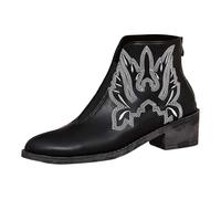 Dasongff Chelsea élégantes en cuir pour femme - Avec talon - Bottes d'équitation confortables - Doublées et chaudes - Avec fermeture éclair latérale - Légères - Rétro