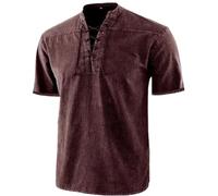 Dasongff Chemise a Manche Courte en Coton Lin pour Homme, Vintage Médiévale Vétements Viking Pirate Shirt