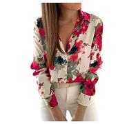Dasongff Chemise Femmes Imprimé Florale à Manches Longues Blouse Femme de Travail Chic et Élégant Tunique Haut Revers Bouton Tops Femme Sexy Col V Casual Cardigan Pas Cher Pullove