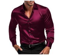 Dasongff Chemises en Satin Brillant pour Hommes à Manches Longues Décontracté Chemises Boutonnées Années 70 Costume Disco Ajustement Chemise en Satin Semblable à La Soie Fête d'affaires