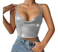 Dasongff Crop Top Paillette Femme Tube Bande Bodycon Corsage Stretch Respirant Sexy Club Libertin Y2K T-shirt Tunique De Soiree Haut Soirée Strass Et Paillettes Tenue Fete