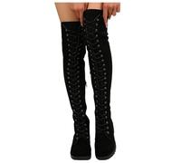 Dasongff Cuissardes Femme Sexy Haute A Lacets Bottes Noir Longues - Bottes Hautes - Grande Taille - Bottes au Dessus du Genou d'hiver Confortable Chic Bout Rond Bottes Longues Soirée Cocktail