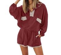 Dasongff Ensemble Deux PièCes Femme, Chemises Oversize DéContractéEs Pour L'éTé, Shorts Cyclistes, Tenue Assortie Pour Voyager à L'AéRoport