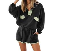 Dasongff Ensemble Deux PièCes Femme, Chemises Oversize DéContractéEs Pour L'éTé, Shorts Cyclistes, Tenue Assortie Pour Voyager à L'AéRoport