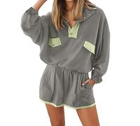 Dasongff Ensemble Deux PièCes Femme, Chemises Oversize DéContractéEs Pour L'éTé, Shorts Cyclistes, Tenue Assortie Pour Voyager à L'AéRoport